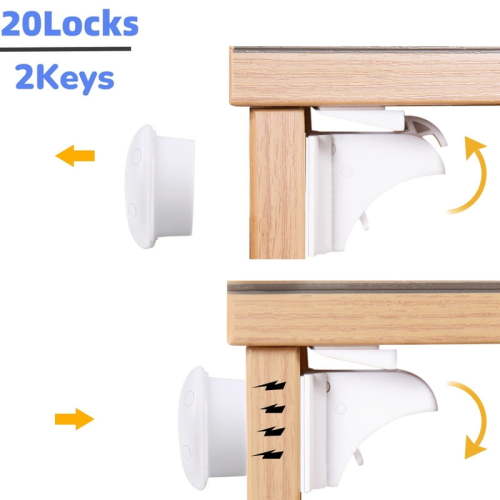 20-Pack Magnetic Cabinet Locks with 2 Keys, Baby Proofing Safety Latches for Cabinets Drawers Doors, No Drill No Tools Installation, Child Proof Kitchen & Bathroom Lock
