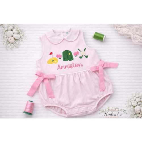 Personalized Pink Golf Romper, Embroidered Name Baby Outfit, Southern Style Birthday