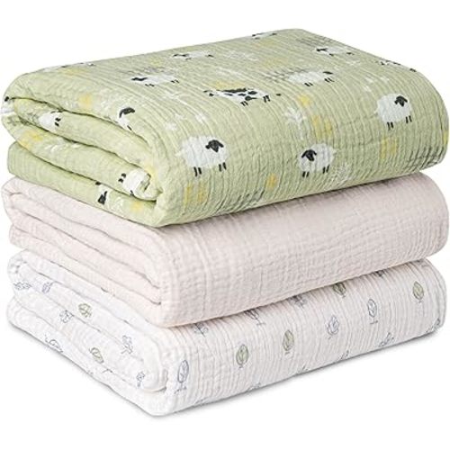 Muslin Swaddle Blankets for Newborn, 3 Pack Breathable Soft Receiving Blanket, Large 38 x 40 inches Swaddle Wrap Burping Clothes Diapers, Essentials Infant Shower Items, Toddler Gift (Cute Farm)