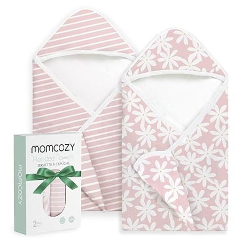 Momcozy Baby Towel with Hooded - Ultra Soft & Absorbent Large Bath Towel Set for Comfort & Gentle on Baby's Skin - Shower Gift & Bath Essential & Baby Registry Search for Newborn,Infant,Toddler,Kids