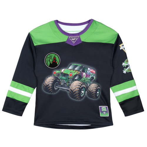 Monster Jam Grave Digger Mesh Hockey Jersey Long Sleeve T-Shirt Toddler to Big Kid