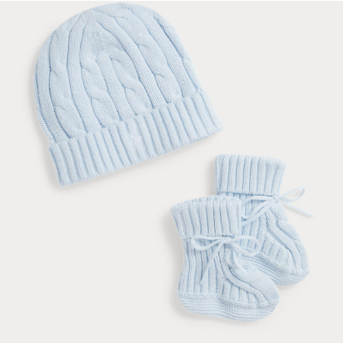 Cable-Knit Cotton Beanie & Bootie Set