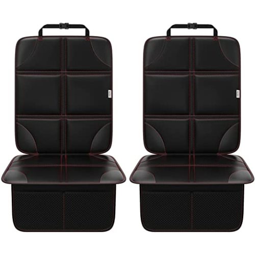Meolsaek Car Seat Protector, Non-Slip Backing Will Not Leave Imprint, Waterproof Thicker Car Seat Cover for SUV, Sedan, Truck, Leather Car Seat Cushion (Black with Red Stitching)
