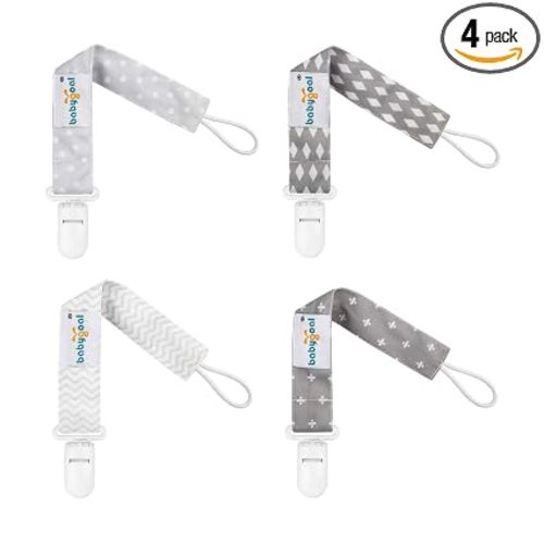 babygoal Baby Neutral Pacifier Clips, 4 Pack Binky Paci Holder and Leash Fits for Most Pacifier and Binkies