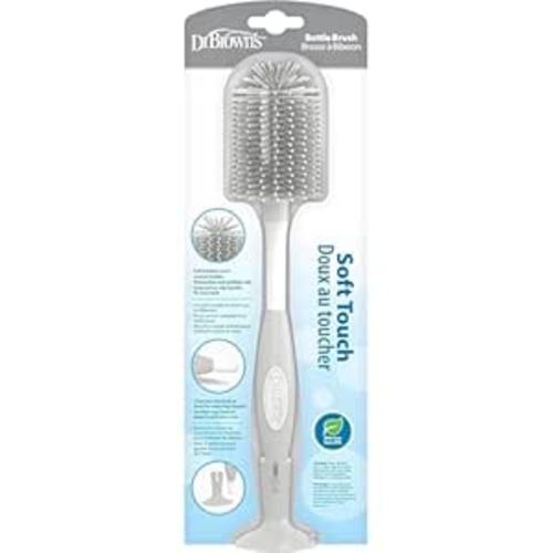 Dr. Brown's Soft Touch No Scratch Baby Bottle Cleaning Brush, Nipple Cleaner and Suction Cup Base for Easy Storage, BPA-Free, Gray