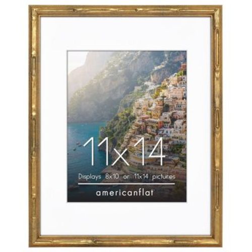 Americanflat Picture Frame with Mat - Gold Bamboo Frame with Faux Bamboo Design - with Easel Stand and Shatter Resistant Glass