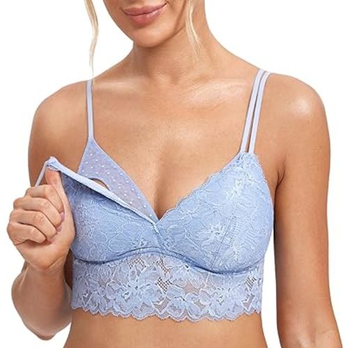 MOMANDA Women's Plus Size Nursing Bra Lace Bralette Wireless Padded Maternity Breastfeeding Bras