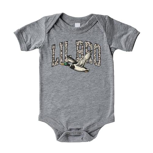 Olive Loves Apple Camo Lil Bro Baby Bodysuit Duck Hunting Boys Snap One-Piece