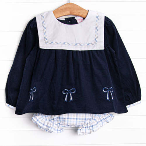 Poised Plaid Bows Applique Diaper Set, Blue – Stitchy Fish