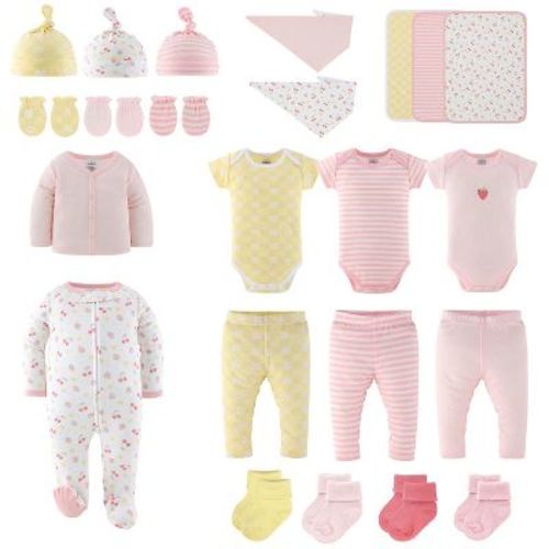 The Peanutshell Baby Girl Layette Gift Set, Strawberry Basket Baby Clothes with Bibs, 0-3 Months, 23 Piece Set