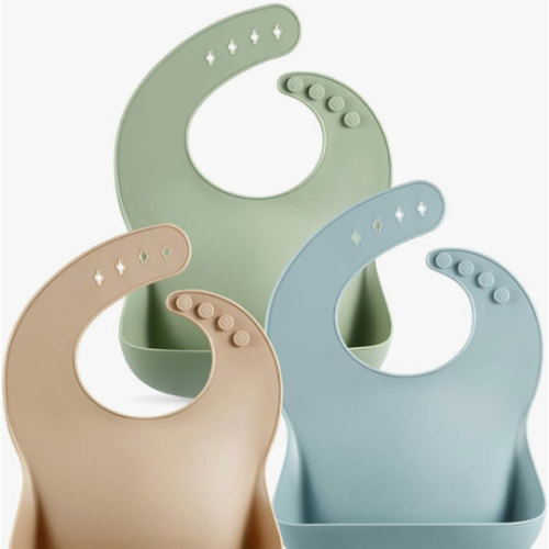 PandaEar Set of 3 Silicone Baby Bibs Waterproof, Soft, Unisex, 10-72 Months