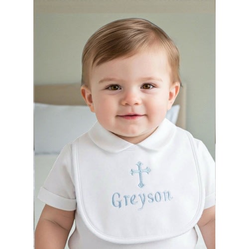 Baptism Bib-Christening Gift-Dediation Bib-Personalized Bib-Pima Cotton Bib-Fancy trim Bibs