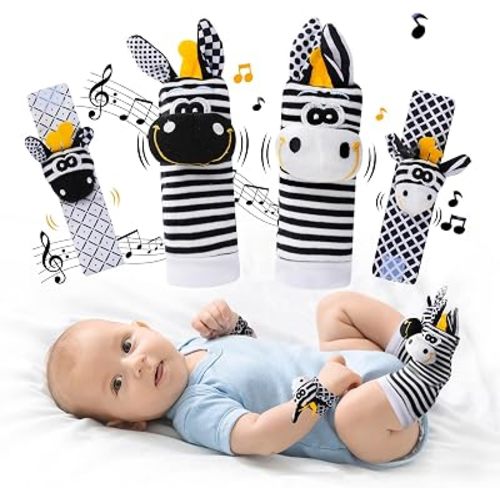 High Contrast Baby Toys 0-12 Months, Rattle Socks and Wrist Rattles Set