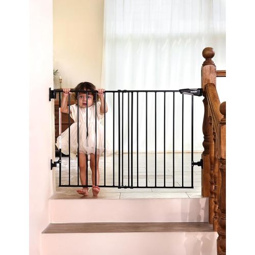 Babelio 26-43" No Bottom Bar Baby Gate for Babies, Elders and Pets, 2-in-1 Hardware Mount Dog Gate for The House, Stairs and Doorways, with Large Walk Thru Door, Black