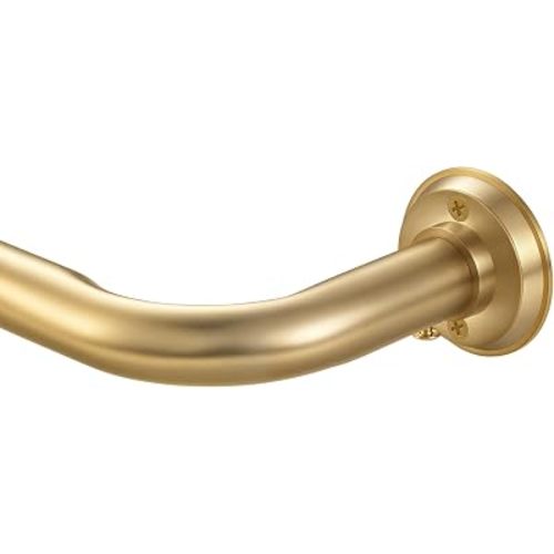 1 1/8 Inch Diameter Room Darkening Curtain Rods 48-84”, Heavy Duty Window Wrap Around Drapery Rod with Aluminum Bracket, All Accessories, Wall Mounted Ceiling Mounted, Adjustable Length, Brushed Gold