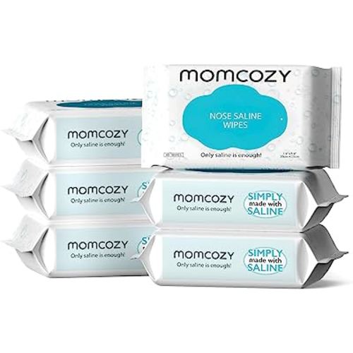 Baby Wipes, Momcozy Saline Nose and Face Baby Wipes, Made Only With Natural Saline, Mild and Non-irritating, 100% Biodegradable, Unscented & Hypoallergenic for Sensitive Skin, Portable, 180 Count (Packs of 6)