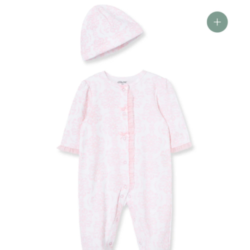 Damask Scroll Footed One-Piece And Hat