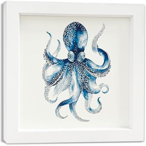 QXBIVNCP Blue Octopus Wall Art Decor, Coastal Sea Life Watercolor Wild