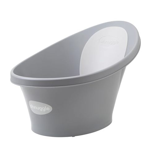 Shnuggle Newborn Baby Bath | Built in Support Bump and Soft Backrest | Suitable from Newborn | Bath Seat Support Includes Plug | Pebble Grey