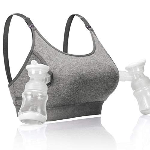 Momcozy Hands Free Pumping & Nursing Bra, Adjustable Cotton Breast Pump Bra | Hands-Free Pump Hold, One-Step Nursing Clasp, Keeps Flanges Secure, 2 Nursing Pads Included