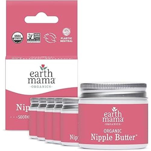 Earth Mama Organic Nipple Butter™ | Nipple Cream Safe for Breastfeeding | Postpartum Essentials for Nursing | Non Lanolin Nipple Cream, 2 fl oz (6-Pk)