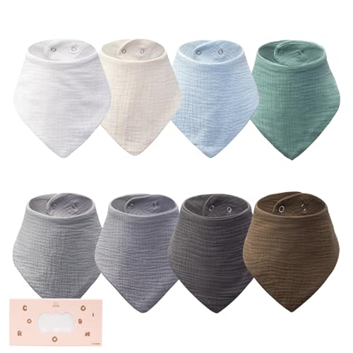 8 pack-Muslin Baby Bibs, 100% Cotton Baby Bandana Drool Bibs, Ultra Soft & Absorbent for Newborns & Infants