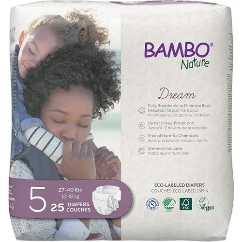 Bambo Nature Premium Eco-Friendly Baby Diapers, Size 5 (27-40 Lbs), 25 Count