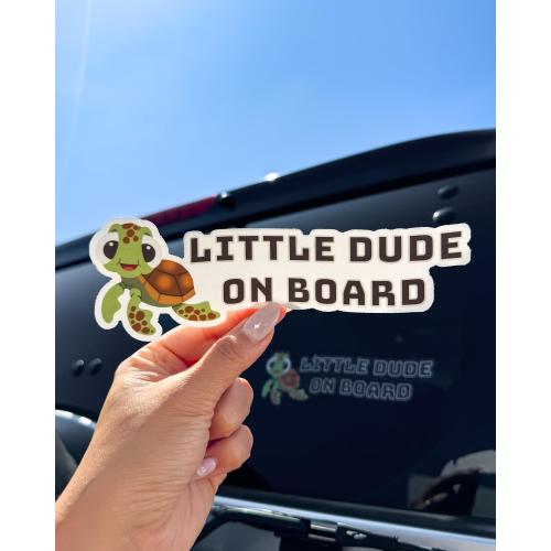 Little Dude On Board Transparent Car Decal/ Family Baby Shower Mom To Be Gift/ Turtle Nemo Squirt Window Bumper Vinyl Disney Decor Sticker