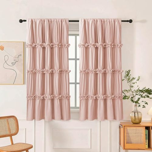 Homechoice Decor Thermal Insulated Blackout Window Curtains, 42" W x 63" L (Pair), Boho Ruched Window Treatments with 3 Rows of Butterfly Flowers, Rustic Rod Pocket Drapes for Room, Peach Pink (LQ-30)