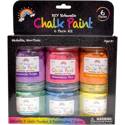 DIY Sidewalk Chalk Paint 6pk Kit - Non-Toxic, Washable Powdered Chalks - Simply Mix in Water and Use a Paintbrush to Create Colorful Artwork on the Sidewalk or Chalkboard, For Kids Ages 5+