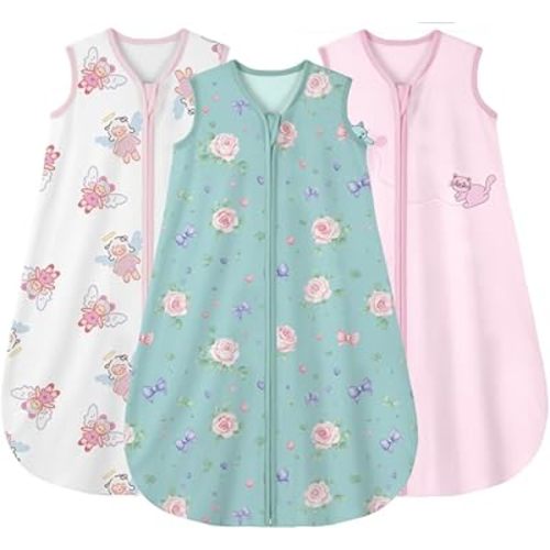 Yoofoss Baby Sleep Sack 0-6 Months Wearable Blanket for Babies 100% Organic Cotton 2-Way Zipper TOG 0.5 Toddler Sleeping Sack 3 Pack, Sleep Sacks