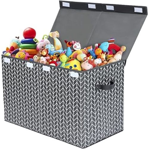 Mayniu Large Toy Box Chest Storage Bins with Lid, Toys Organizers Storage Boxes Basket with Sturdy Handles for Boys, Girls, Living Room,Nursery, Playroom, Bedroom (Grey)