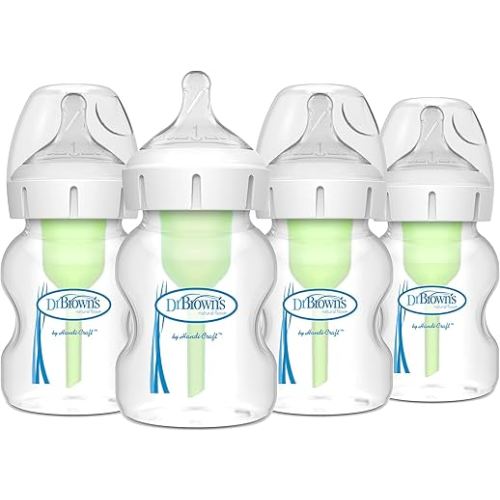 Dr. Brown’s Natural Flow® Anti-Colic Options+™ Wide-Neck Baby Bottles 5 oz/150 mL, with Level 1 Slow Flow Nipple, 4 Count, 0m+ (Pack of 6)
