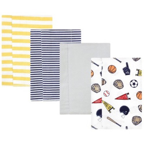 Hudson Baby Infant Boy Cotton Flannel Burp Cloths, Sports Fan 4 Pack, One Size