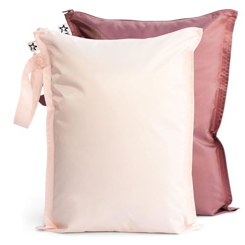 Tiny Twinkle Mess Proof Wet Bags | 2-Pack Reusable Waterproof Wet Bags for Swimsuits | Baby Clothes | Travel & Diaper Bag (Rose, Burgundy)