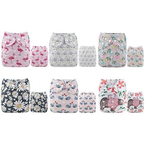 ALVA Baby Cloth Diapers 6 Pack with 12 Inserts Diaper Covers for Girl&Boy