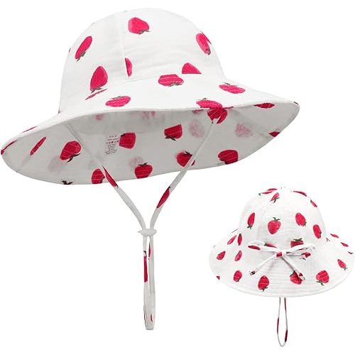 Baby Girl Sun Hat Toddler Summer Foldable Beach Hats with UPF50+ Sun Protection Wide Brim Baby Bucket Hat Cap 0-12 Months