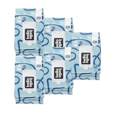 Hello Bello Premium Fragrance-Free Travel Size Baby Wipes, with Chamomile & Aloe Extracts for Sensitive Skin - 1 Resealable Pack : 20 Total Wipes (Pack of 5)