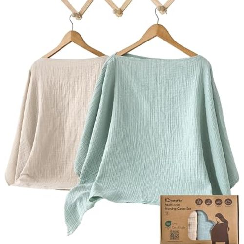 Cotton Muslin Nursing Cover, 2 Pack, 360° Full Privacy Poncho