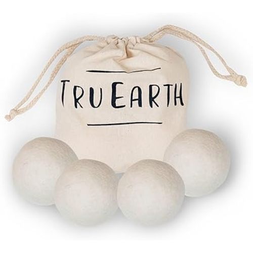Wool Dryer Balls by Tru Earth 4-Pack, XL Premium Reusable Natural Fabric Softener (4)