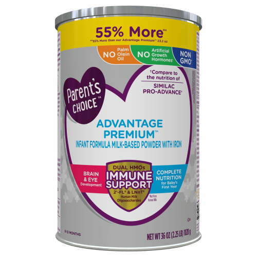 Parent's Choice Advantage Premium Powder Baby Formula, Non-GMO with Iron, 36 oz Canister HSA/FSA Eligible