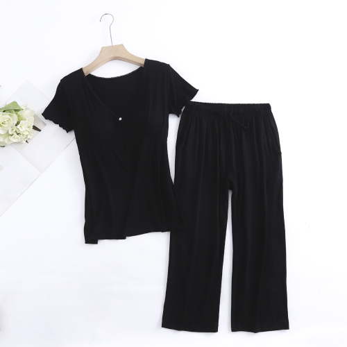 Joau Women's Postpartum Nursing Pajamas Set 2 Piece Maternity Outfits Short Sleeve V Neck Top & Cropped Pants Breastfeeding Pjs Sleepwear Pregnancy Loungewear Sets