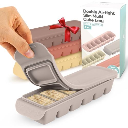 Silicone Ice Cube Freezer Tray with Lid, 100% Food-Grade Platinum Silicone,Leak Resistance & Dishwasher Safe for Baby Food Prep,Breast Milk,Purees - Korean Made (4 Sets 1 oz/6 Sections)