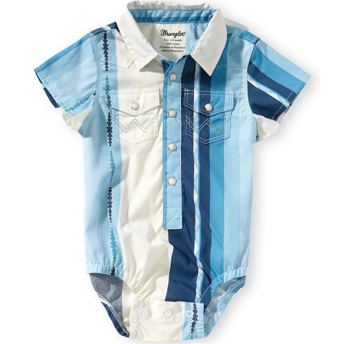 Wrangler® Baby Boys Collared Snap Buttons Short-Sleeve Striped Bodysuit