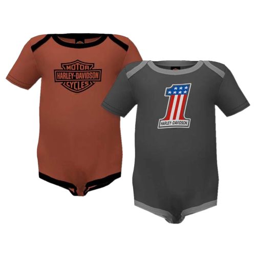 Harley-Davidson Baby Boys' 2-Pack Colorblocked #1 Rib Creeper Set - Gray/Orange