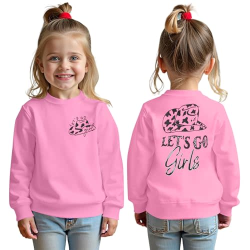tagyum Toddler Baby Girl Sweatshirt Pullover Lets Go Girls Cowgirl Western Shirt Crewneck Tops Warm Fall Winter Clothes
