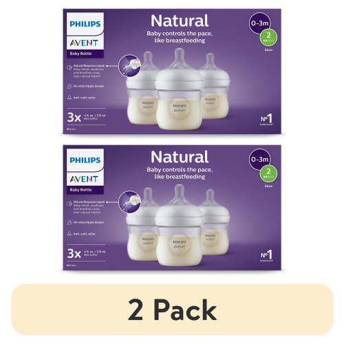 (2 pack) Philips Avent Natural Baby Bottle with Natural Response Nipple (Slow Flow, Flow 2), 4oz, 3-Pack, SCY900/93