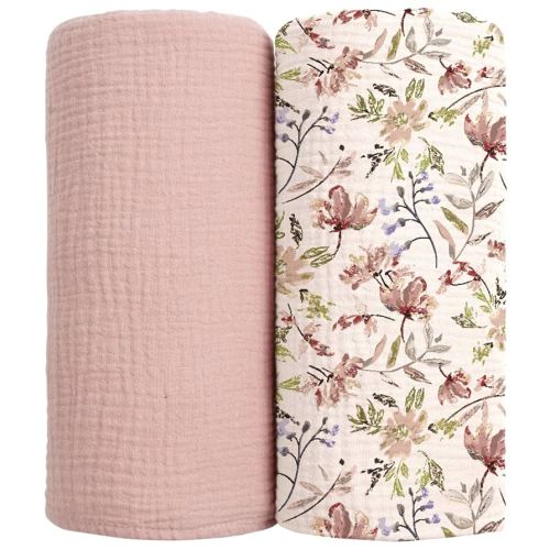 lulumoon Muslin Swaddle Blankets for Baby: Soft Cotton Newborn Receiving Blankets - Floral Print Nursery Gift Set for Baby Girls(Sand Flower)