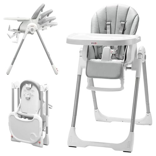 KÜB 3-in-1 Poratble Baby High Chair Multifunctional Foldable High Chairs for Babies and Toddlers Adjustable Seat & Tray Easy Clean 7 Height & 4 Recline Adjustments with 2 Locking Wheels (Grey)