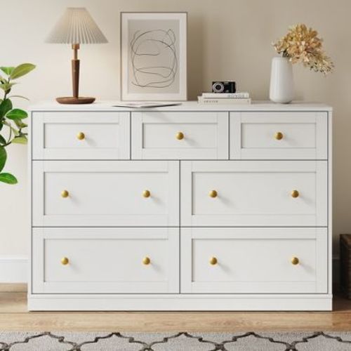 Heynemo 7-Drawer Dresser – Large Storage Chest for Bedroom, White